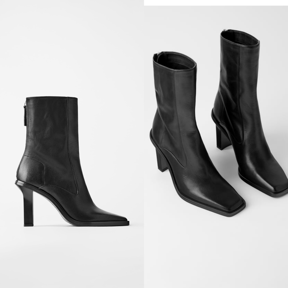 Zara heeled leather square ankle boots - Picture 7 of 9